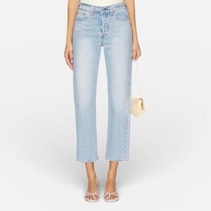 Mother The Mid Rise Dazzler Crop Fray Jeans Sun Kissed Light Blue Womens 25